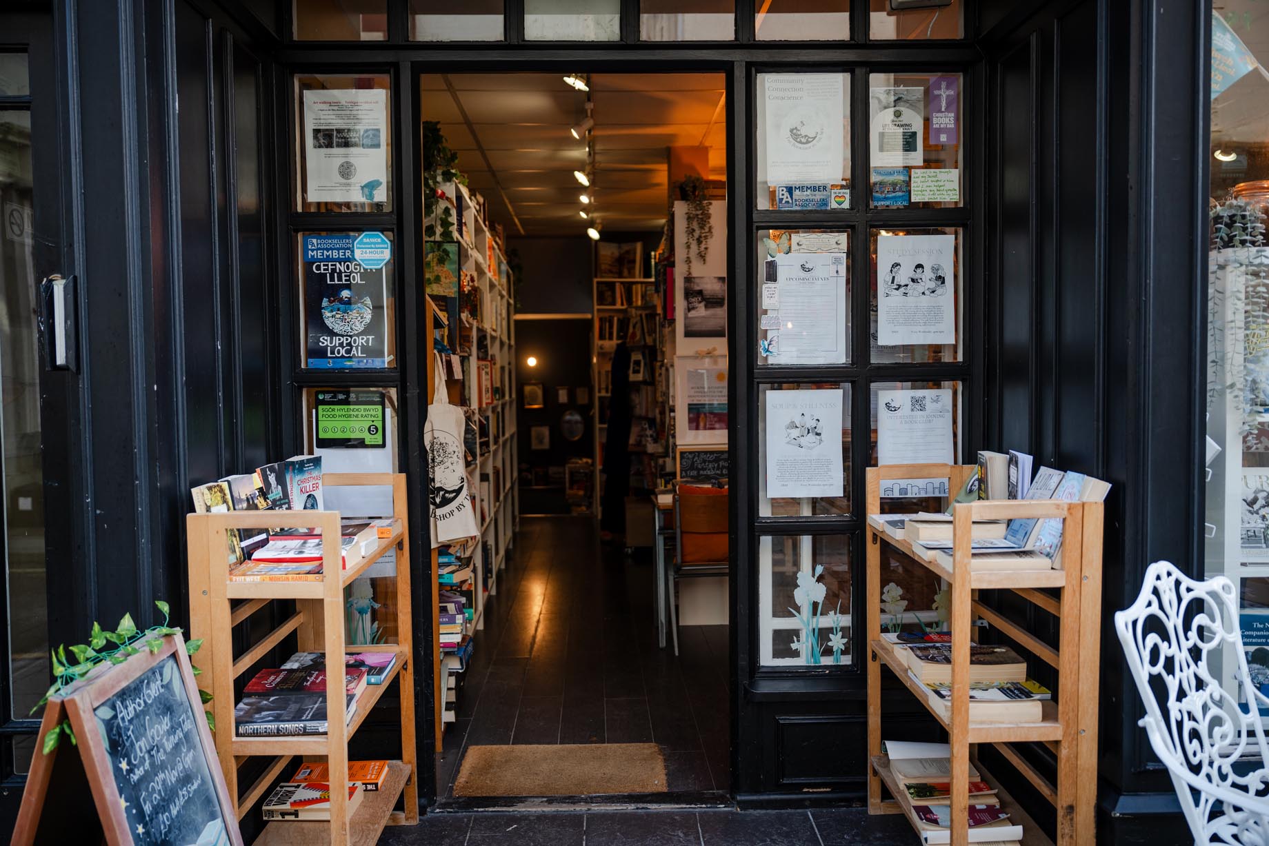 A bookshop open doorway.