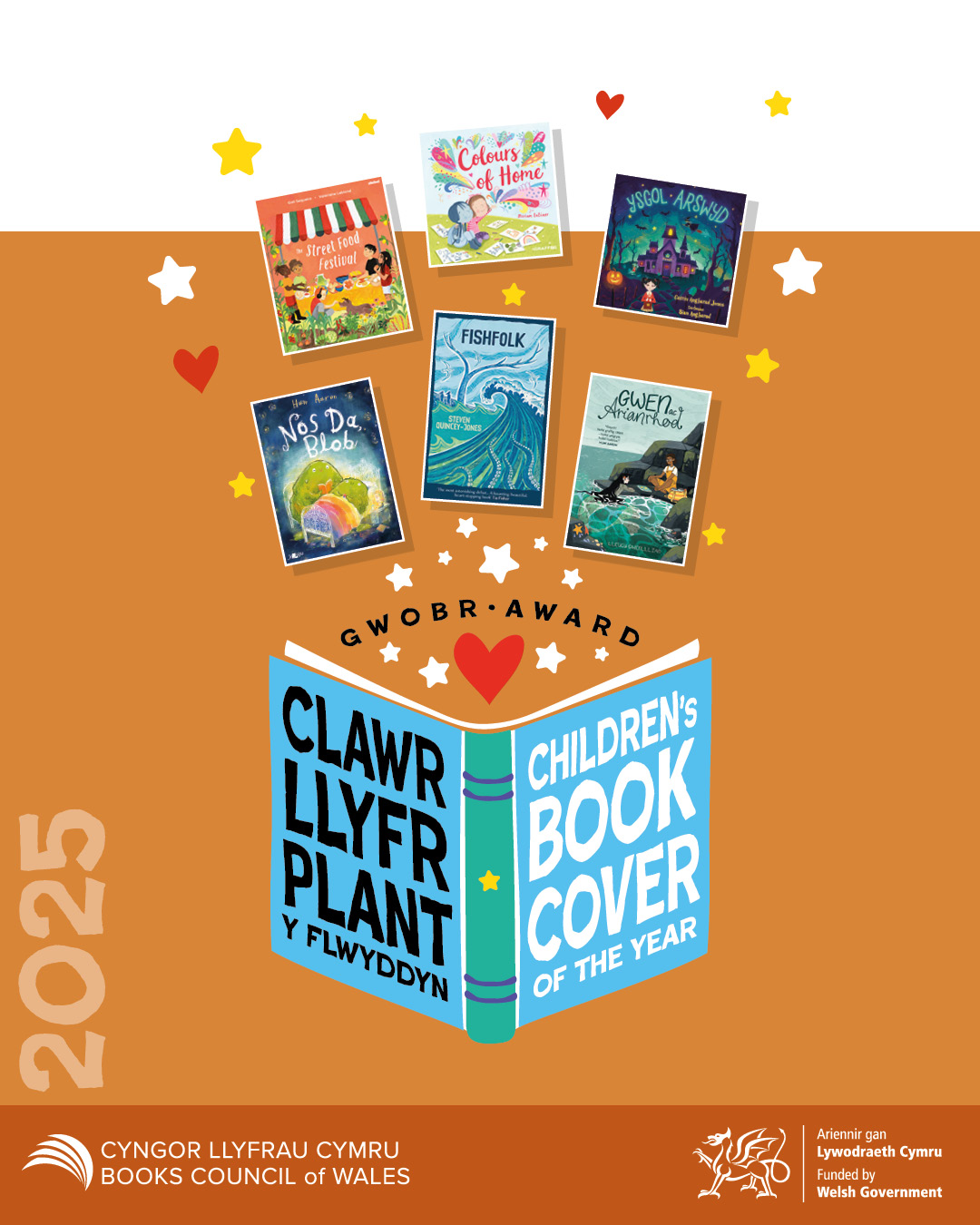 Graphic featuring books shortlisted for the 2025 Children's Book Cover of the Year Awards