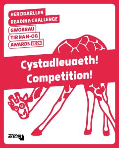 Graphic promoting a Tir na n-og Reading Challenge competition.  The image includes an illustration of a giraffe and the Tir na n-Og logo.