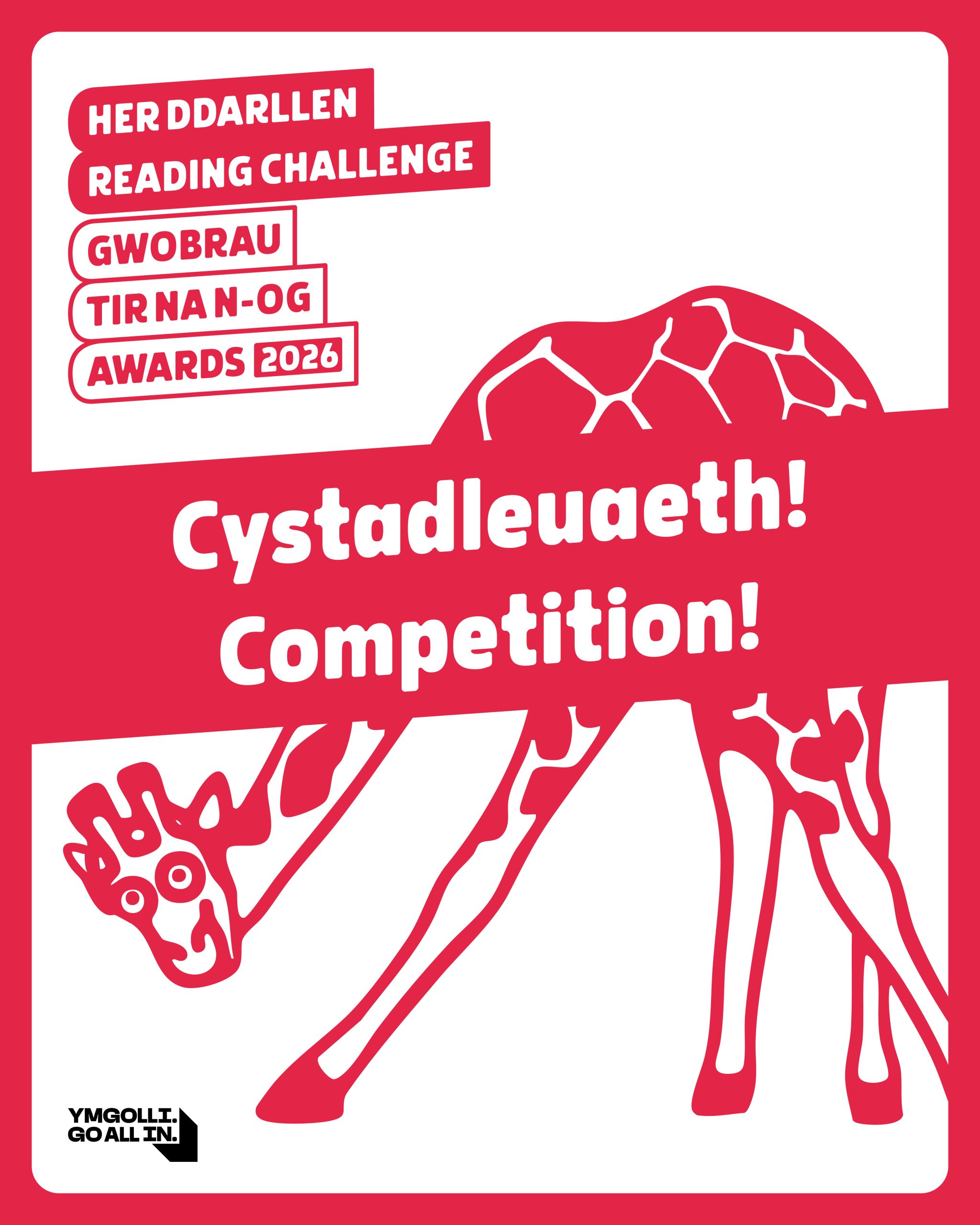Graphic promoting a Tir na n-og Reading Challenge competition.  The image includes an illustration of a giraffe and the Tir na n-Og logo.